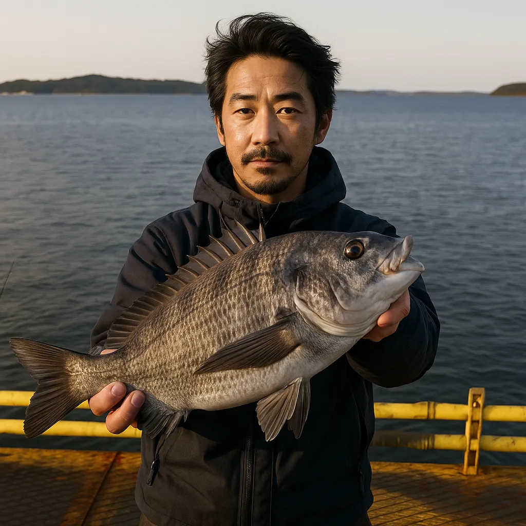 福岡市海釣り公園でチヌの釣果を得た佐々木.webp