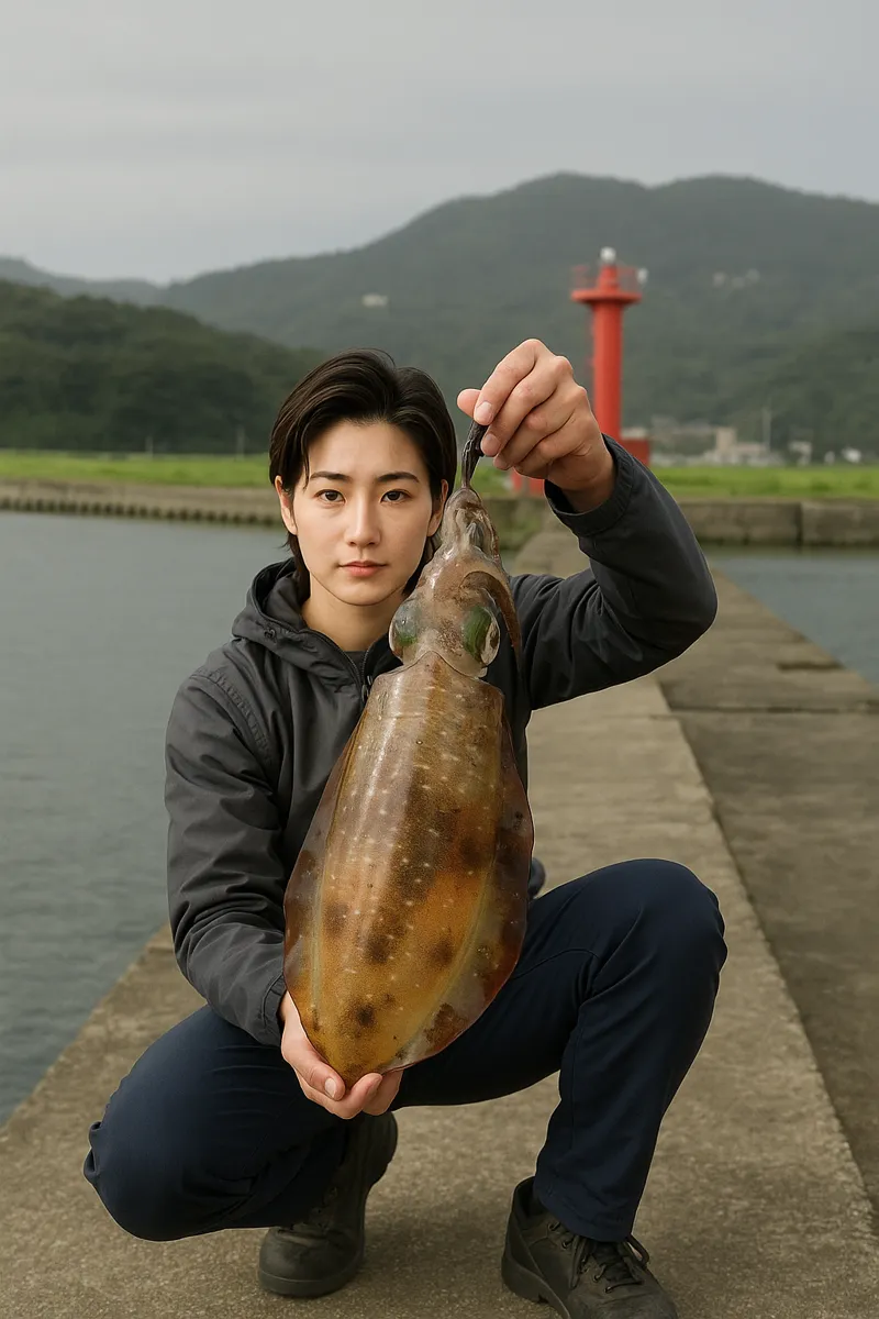 福島港でアオリイカの釣果を得た佐伯.webp