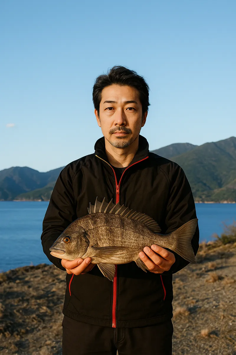 立の鼻でチヌの釣果を得た佐々木.webp