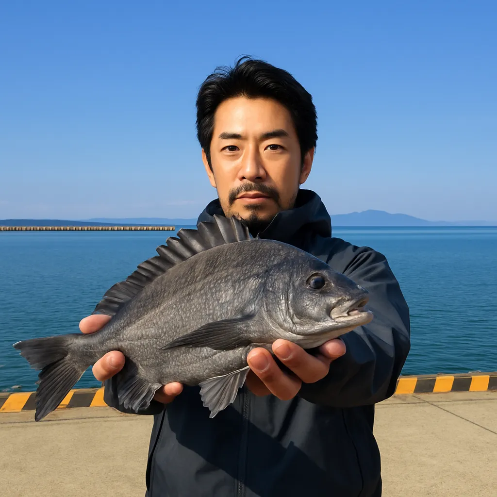 米ノ津港でチヌの釣果を得た佐々木.webp