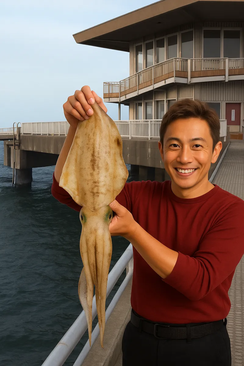 脇田海釣り桟橋でアオリイカの釣果を得た亀岡.webp