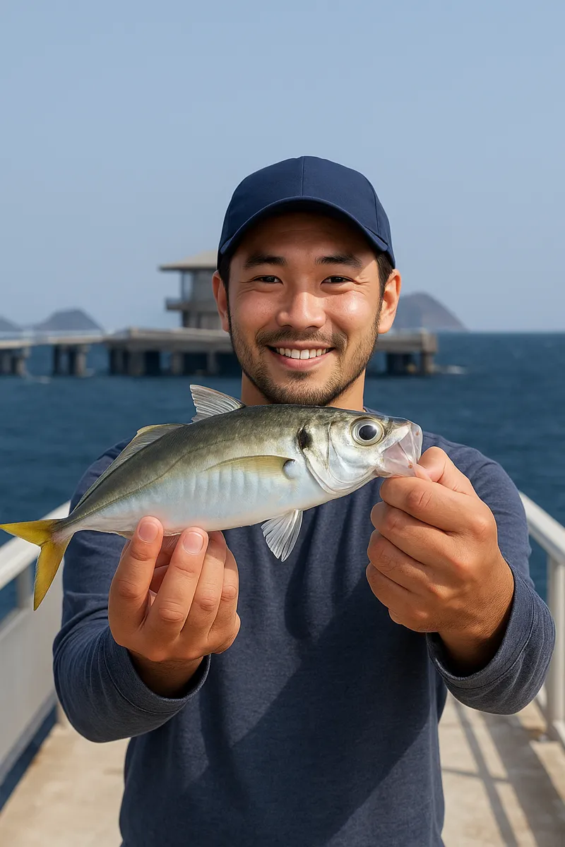 脇田海釣り桟橋でアジの釣果を得た国生.webp