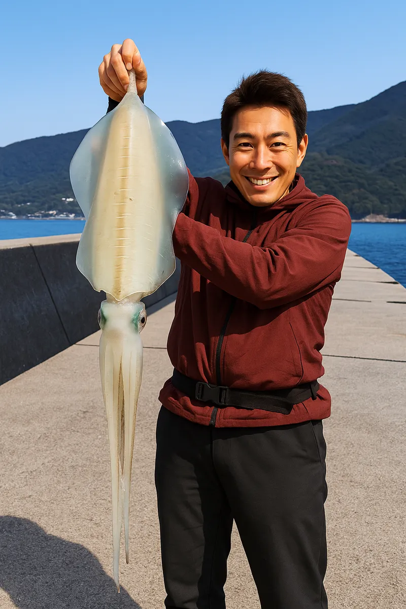船越漁港でエギングの釣果を得た亀岡.webp