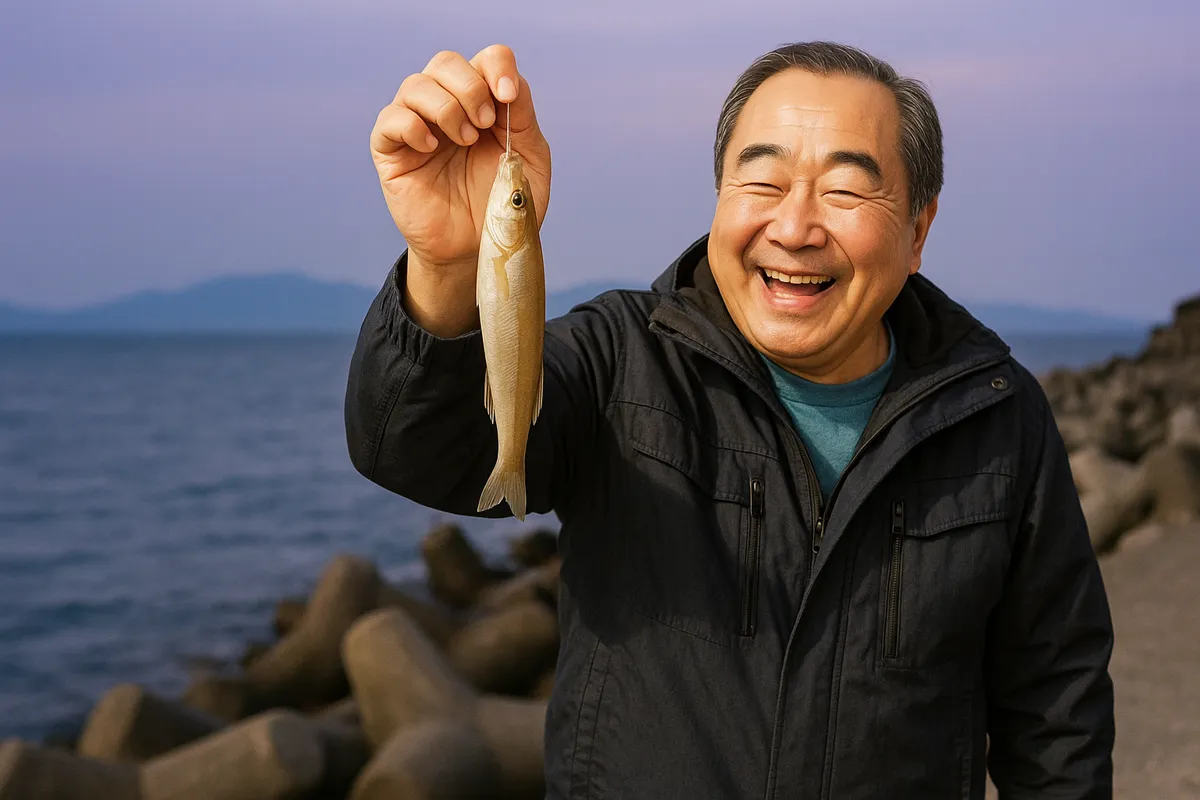 若松沖波止でシロギスの釣果を得た持田.webp