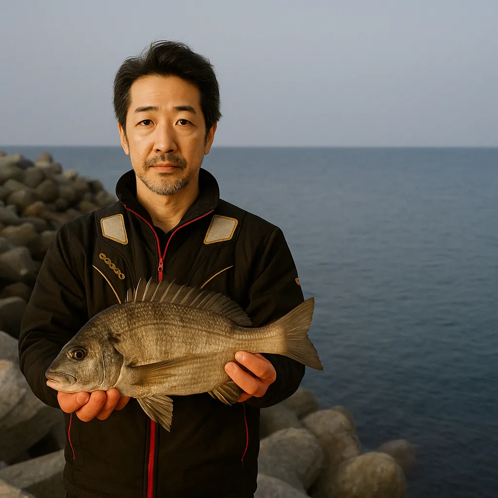 若松沖波止でチヌの釣果を得た佐々木.webp