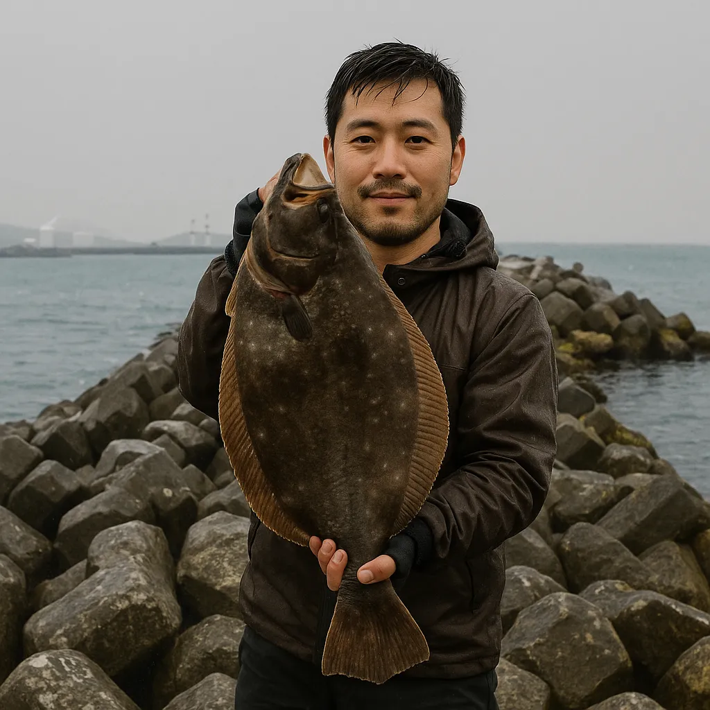 若松沖波止でヒラメの釣果を得た佐伯.webp