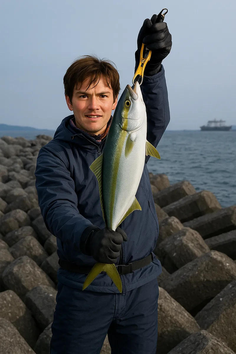 若松沖波止でヤズの釣果を得た久良木.webp