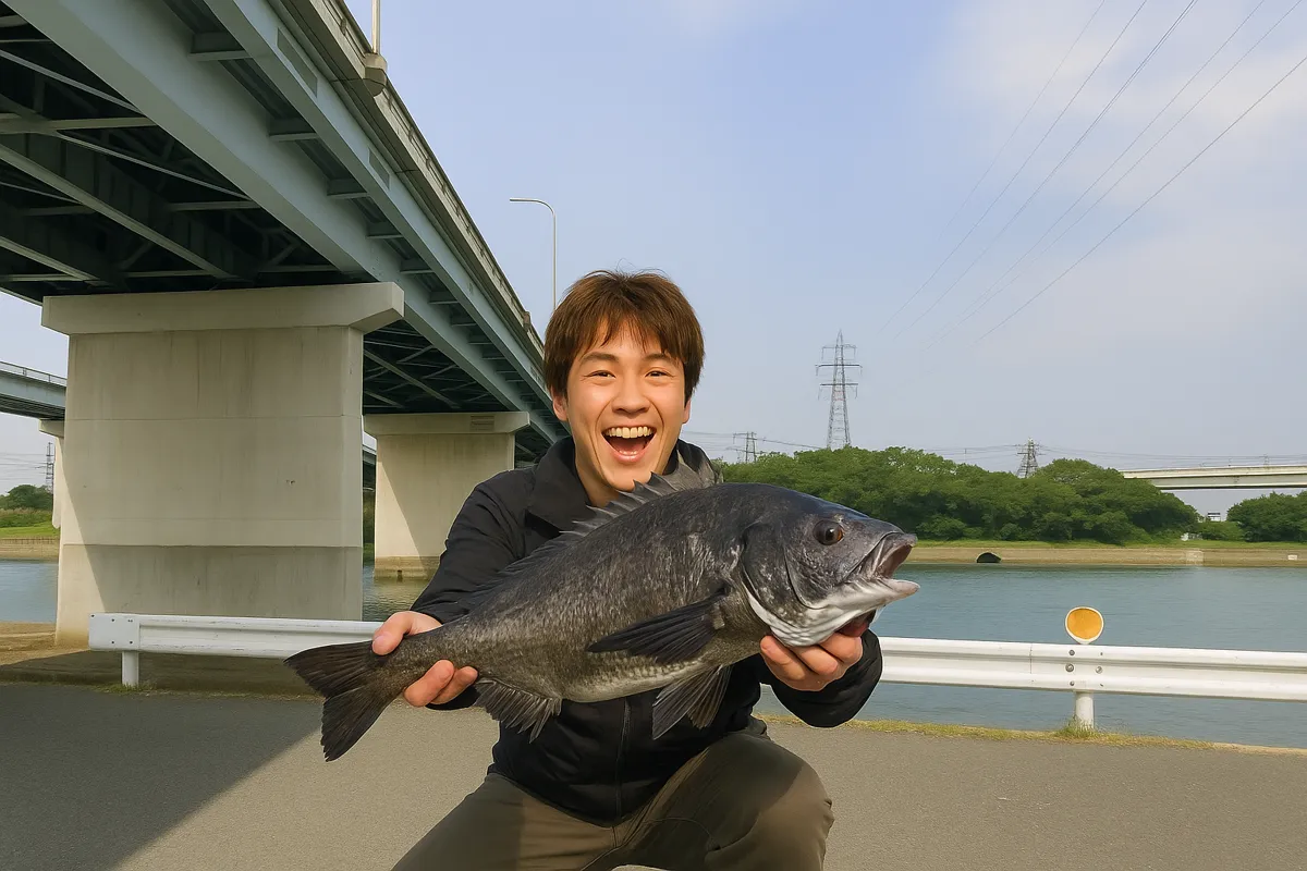 若松運河でチヌの釣果を得た久良木.webp