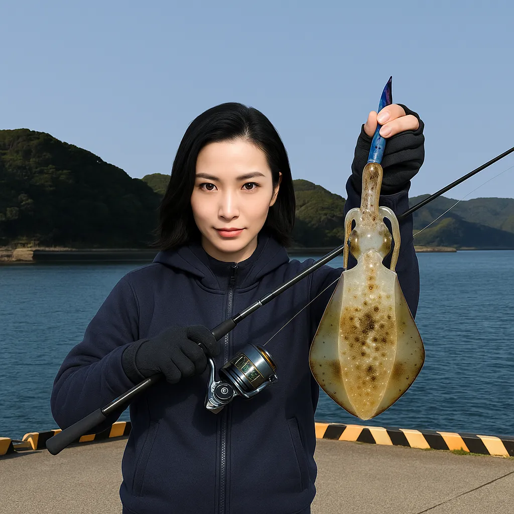 茂串漁港でアオリイカの釣果を得た八重田.webp
