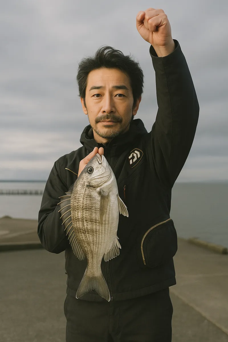 荒尾漁港.でチヌの釣果を得た佐々木.webp