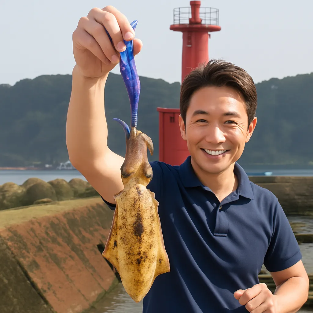 薄香漁港でアオリイカの釣果を得た亀岡.webp