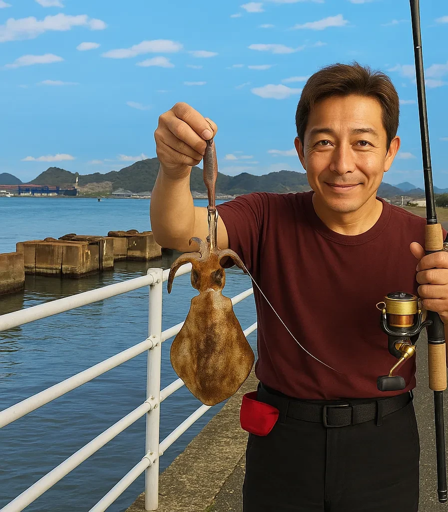 赤坂海岸でアオリイカの釣果を得た亀岡.webp