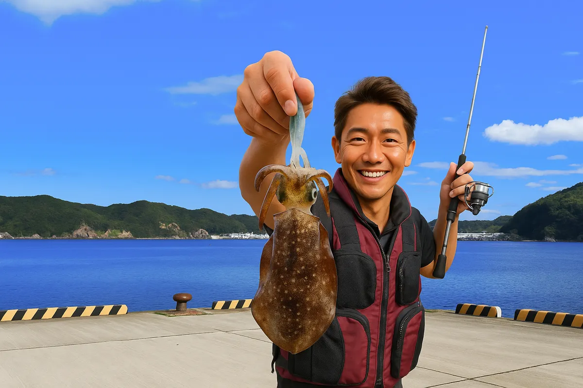 足摺港でアオリイカの釣果を得た亀岡.webp