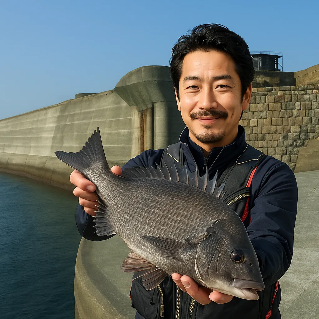 軍艦島でチヌの釣果を得た佐々木.webp