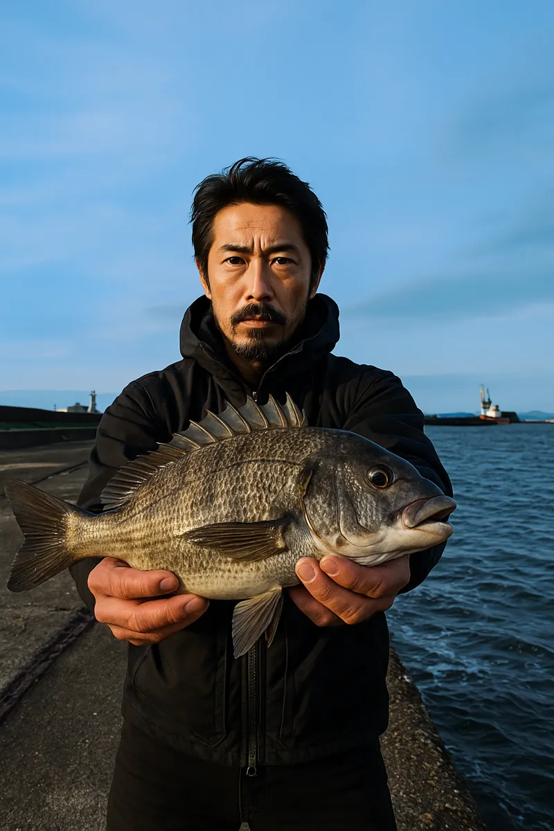 軍艦防波堤でチヌの釣果を得た佐々木.webp