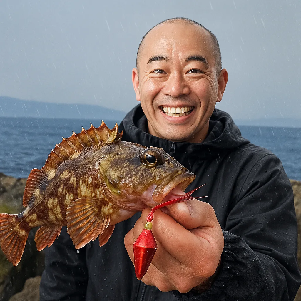 通詞島でアラカブの釣果を得たがんだま君.webp