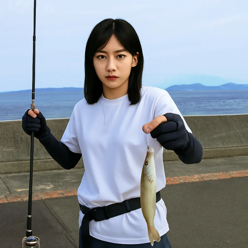 通詞島でシロギスの釣果を得た女性.webp