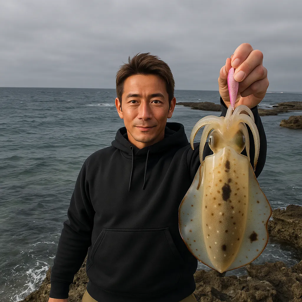 遠見ヶ鼻でアオリイカの釣果を得た亀岡.webp