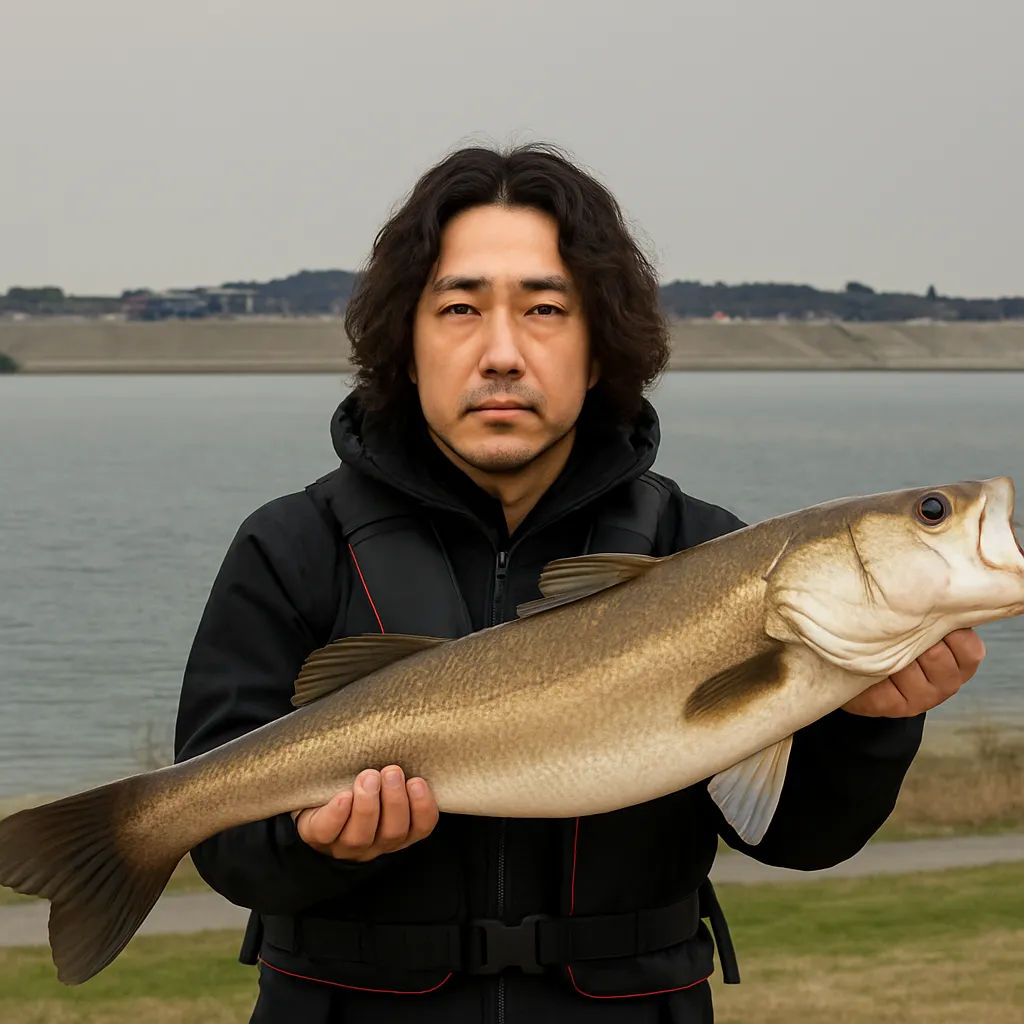 那賀川でシーバスの釣果を得た岸本.webp