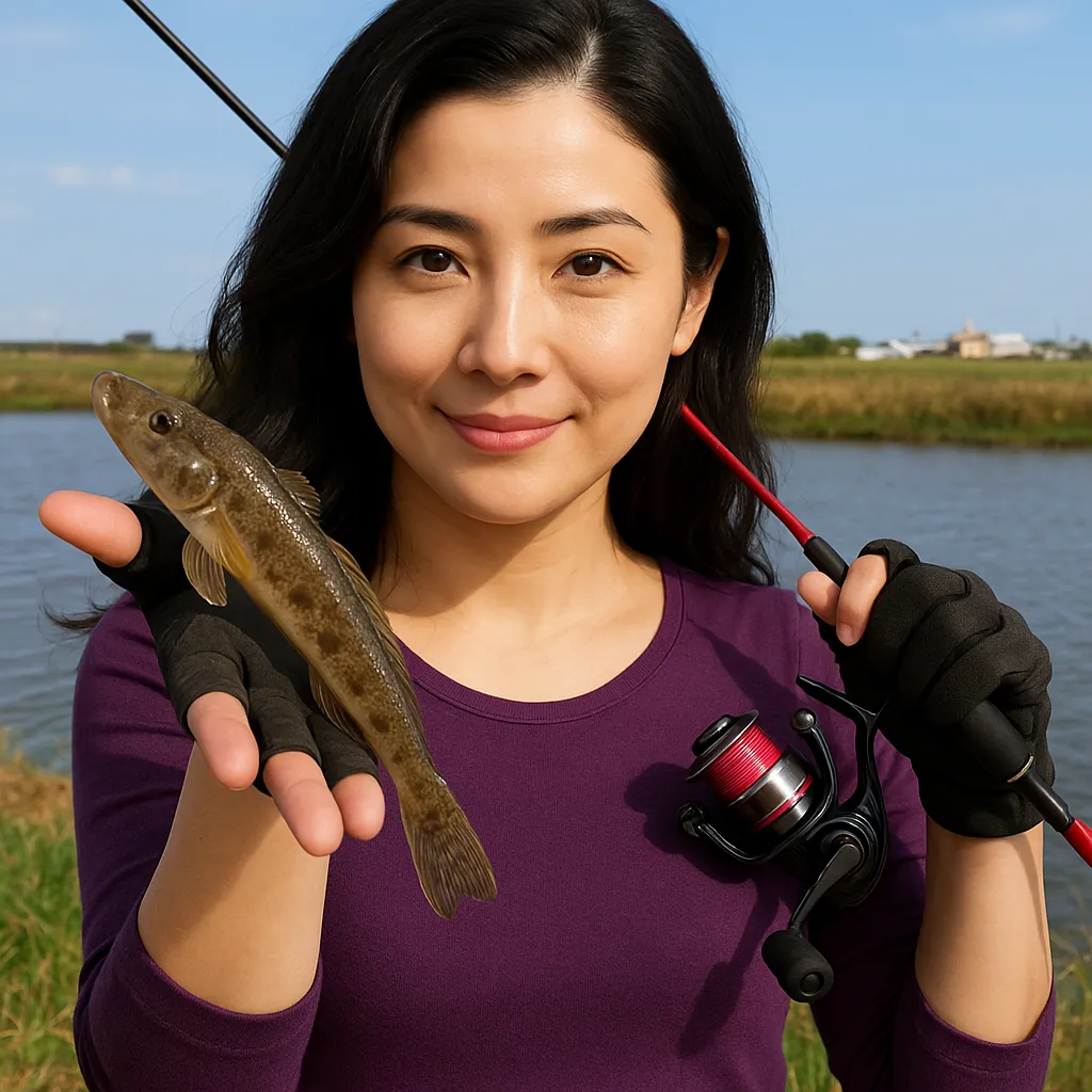 重信川でハゼの釣果を得た八重田.webp