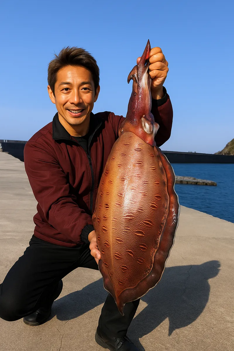 野北漁港でコウイカの釣果を得た亀岡.webp