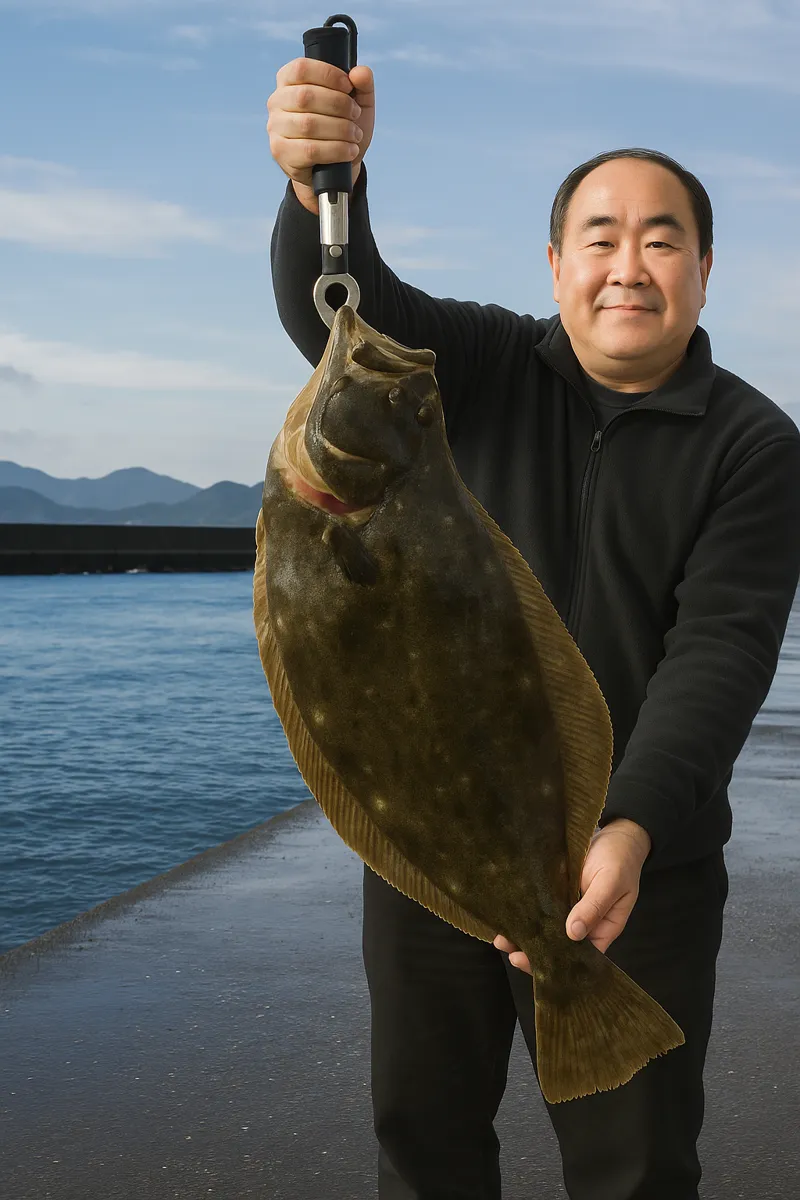 野北漁港でヒラメの釣果を得た持田.webp