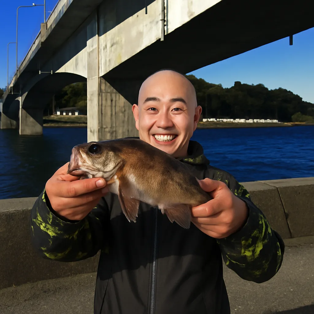 野釜大橋でメバルの釣果を得たがんだま君.webp