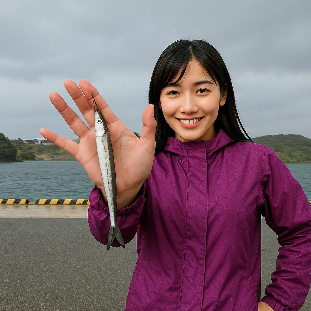 長与港でサヨリの釣果を得た黒川.webp