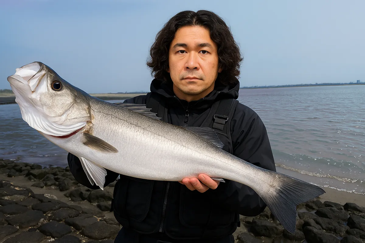 長原突堤でシーバスの釣果を得た岸本.webp