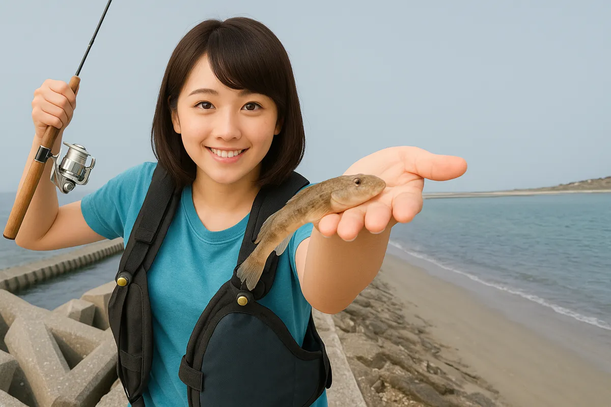 長原突堤でハゼの釣果を得た西岡.webp