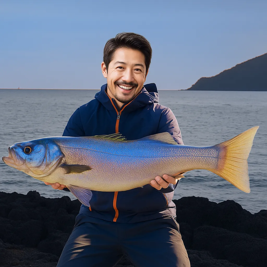 長崎鼻でヒラスズキの釣果を得た広岡.webp