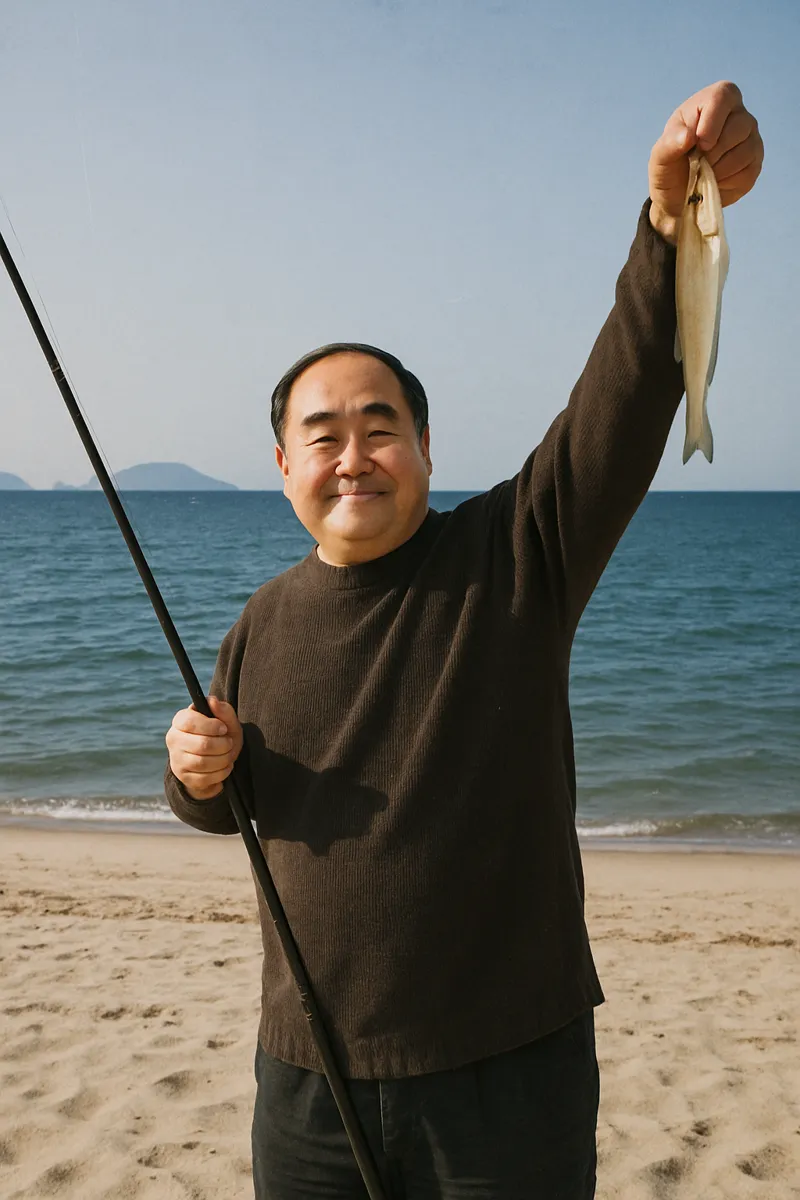 長浜海岸でシロギスの釣果を得た持田.webp