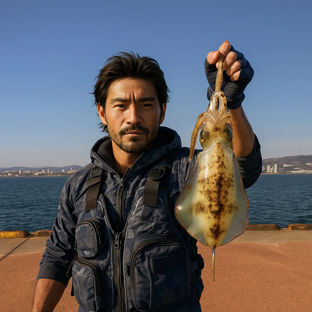 門司港でアオリイカの釣果を得た佐伯.webp