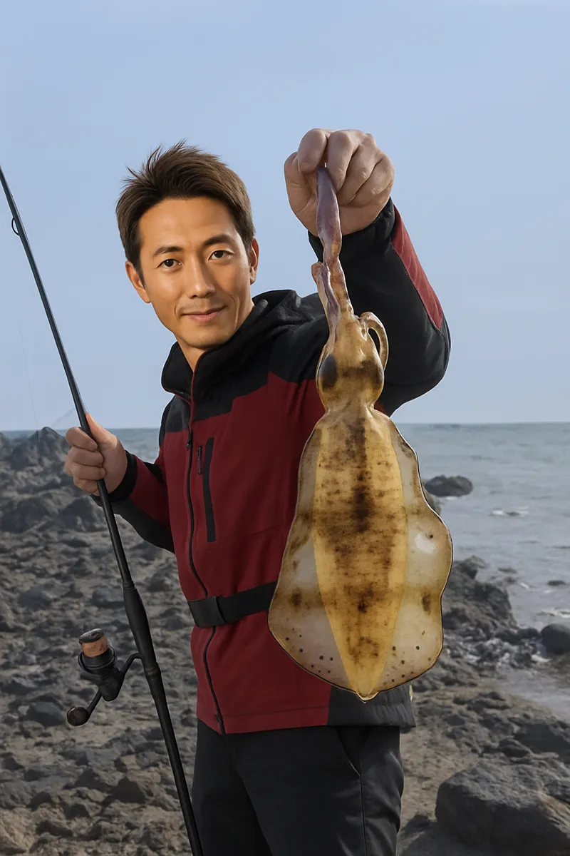 阿久根大島でアオリイカの釣果を得た亀岡.webp