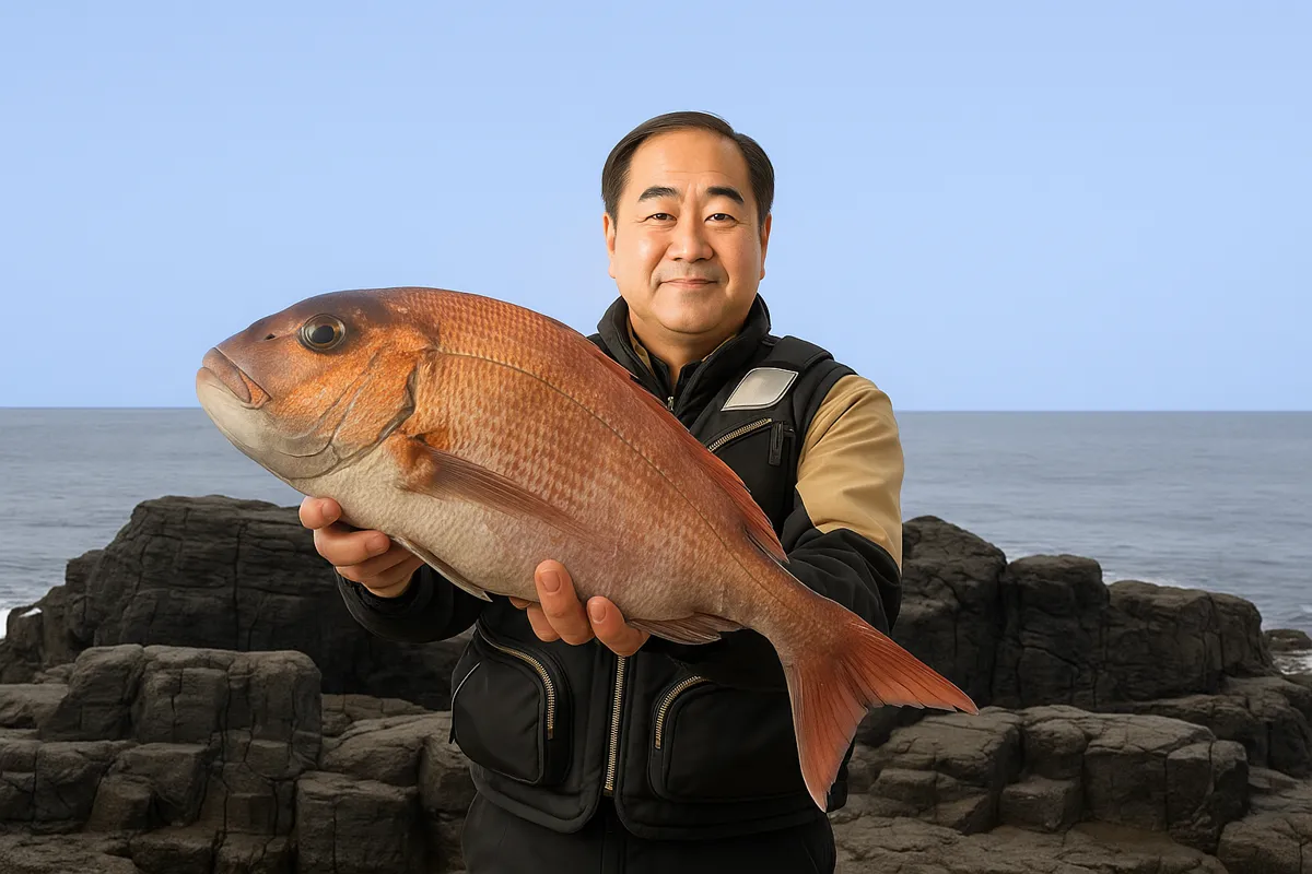 阿値賀島でマダイの釣果を得た持田.webp