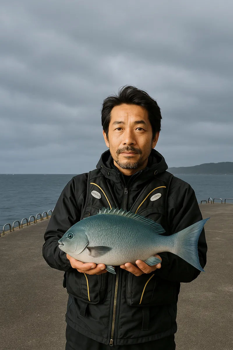 飛島磯釣公園でオナガの釣果を得た佐々木.webp