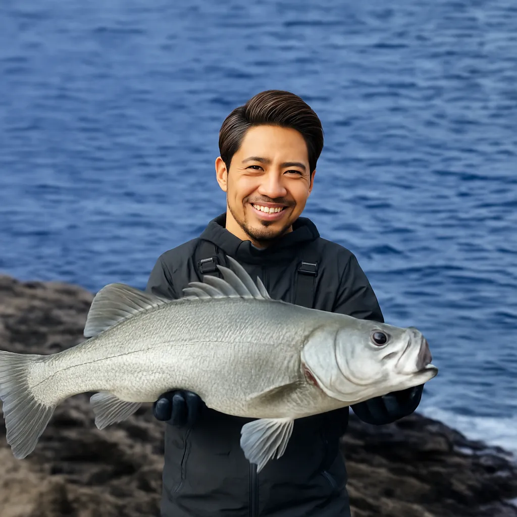 馬渡島でヒラスズキの釣果を得た男性.webp