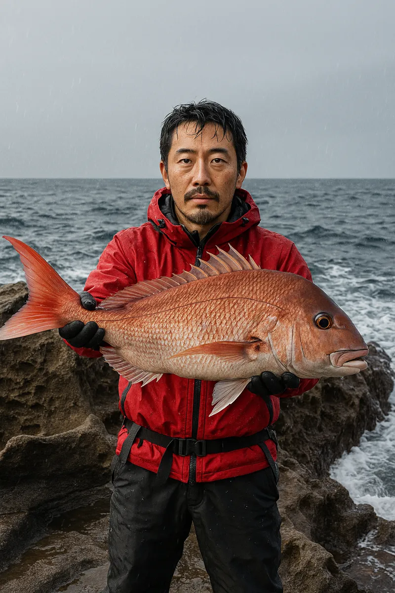 馬渡島でマダイの釣果を得た男性.webp