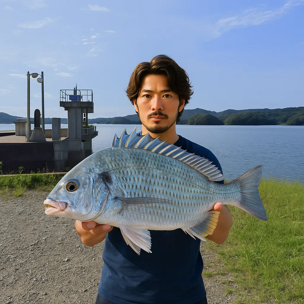 馬蛤潟でキビレの釣果を得た澤田.webp