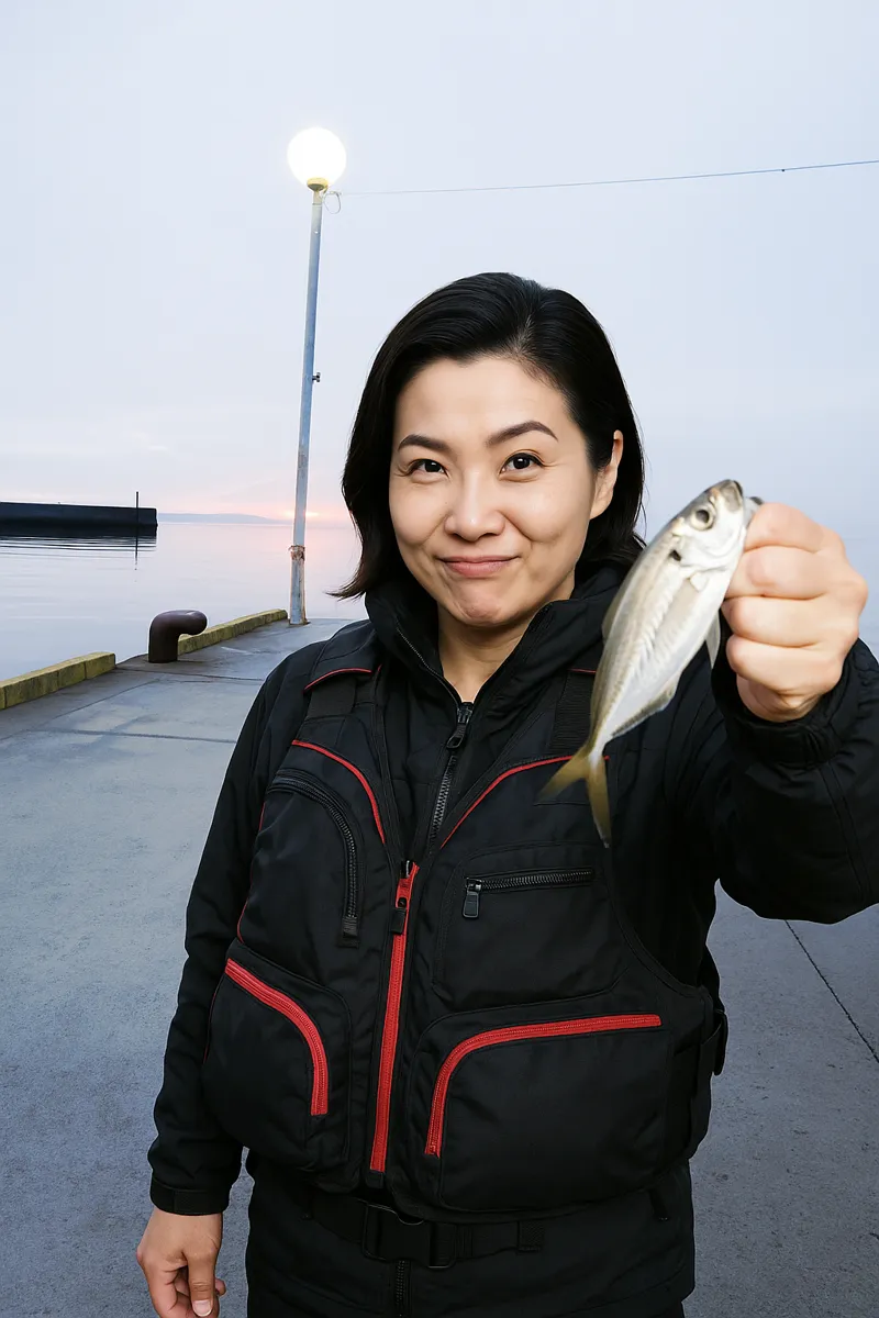 鬼池港でアジの釣果を得た八重田.webp