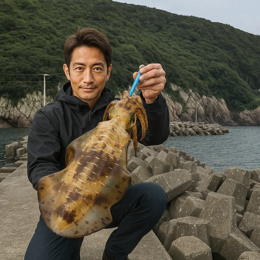 鵜来島でアオリイカの釣果を得た亀岡.webp