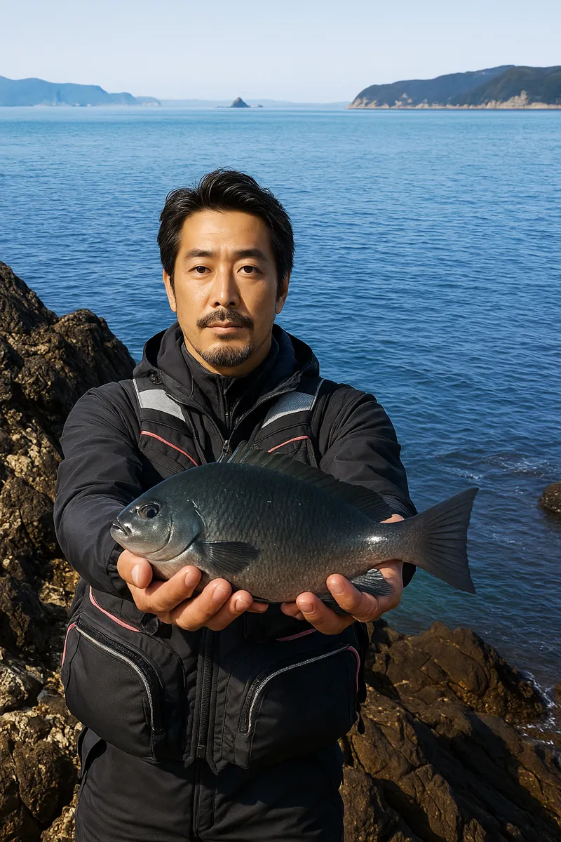 鵜来島でグレの釣果を得た佐々木.webp