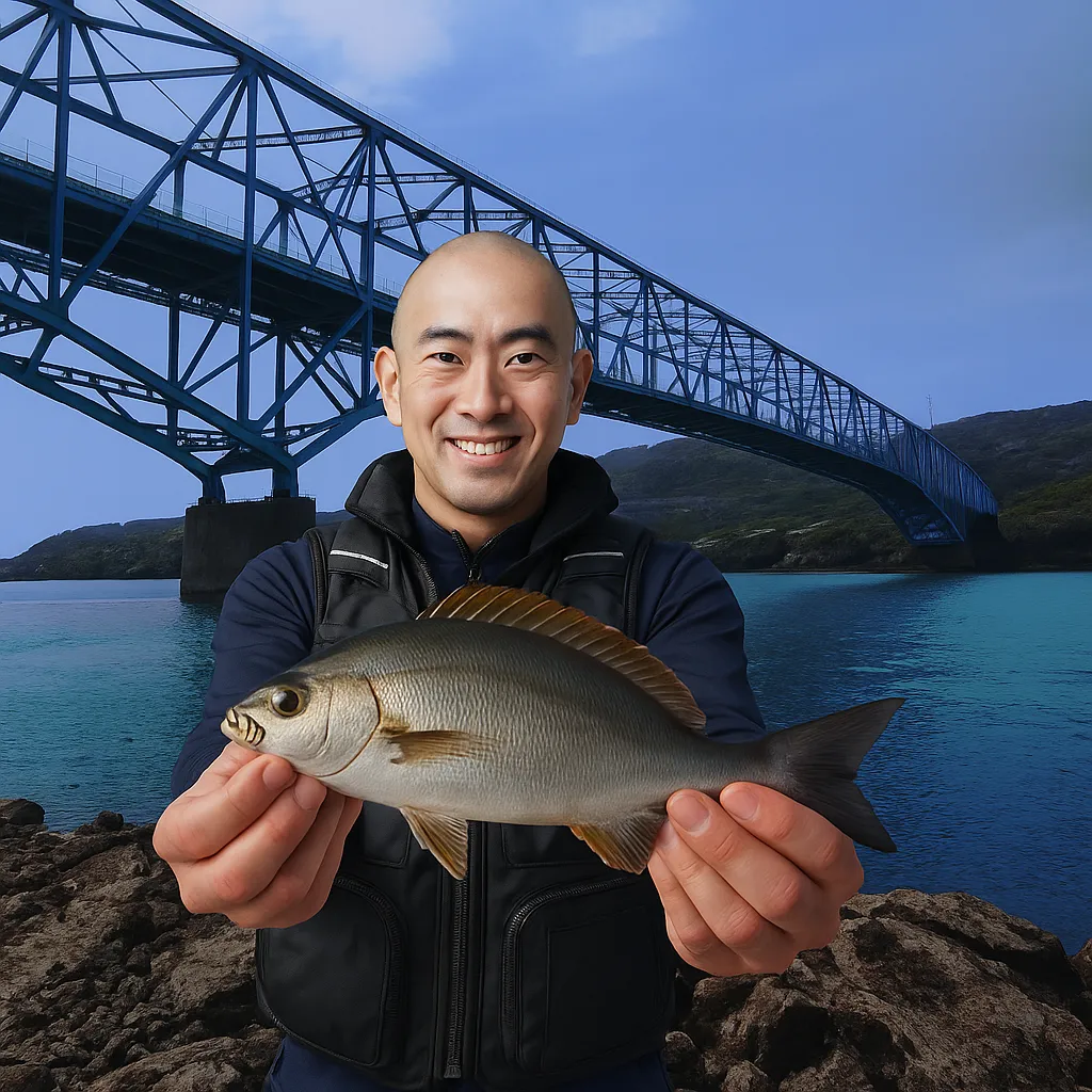 黒之瀬戸でイサキの釣果を得たがんだま君.webp