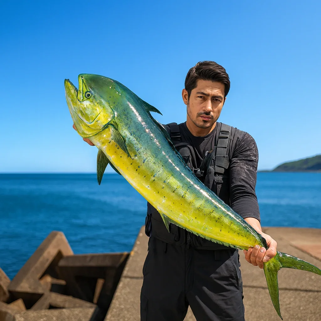 龍飛崎でシイラの釣果を得た広岡