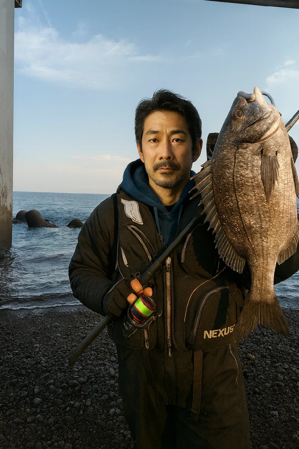 国府津海岸で黒鯛の釣果を得た佐々木