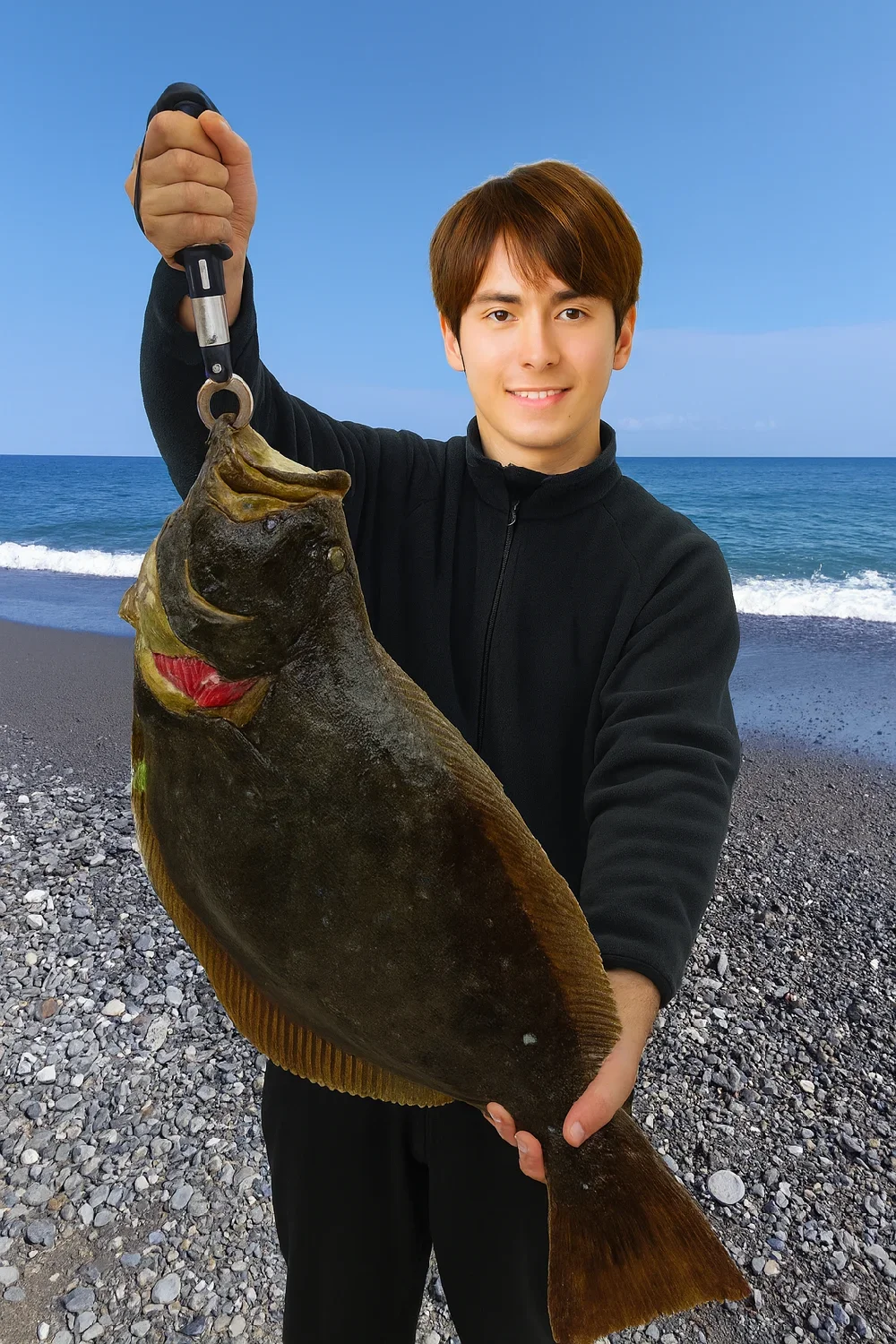 御幸の浜でヒラメの釣果を得た久良木