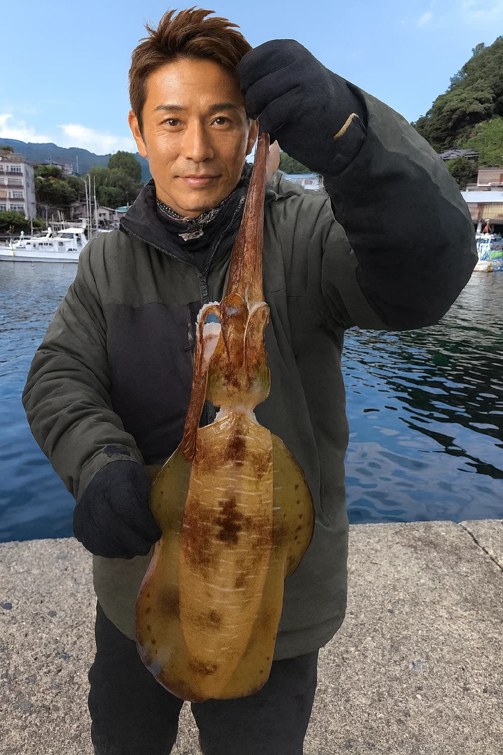 福浦漁港でアオリイカの釣果を得た亀岡