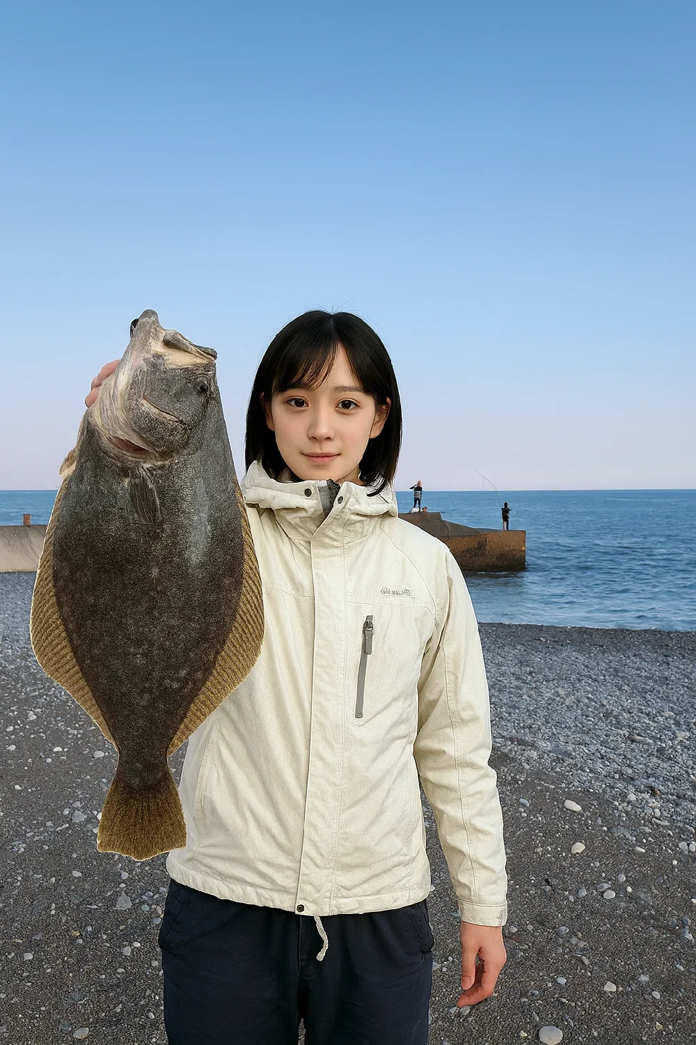 小八幡海岸でヒラメの釣果を得た国生