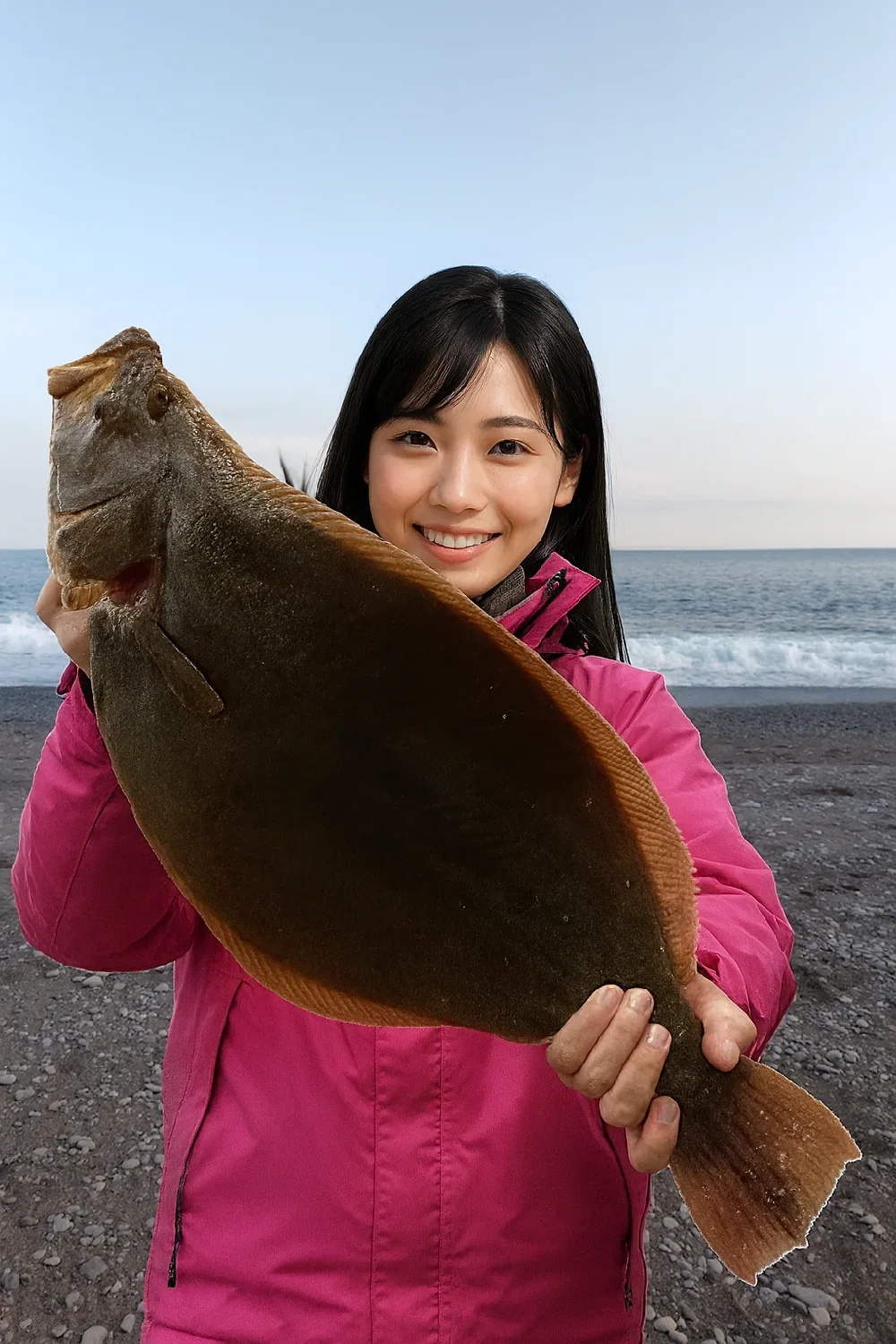 国府津海岸でヒラメの釣果を得た黒川