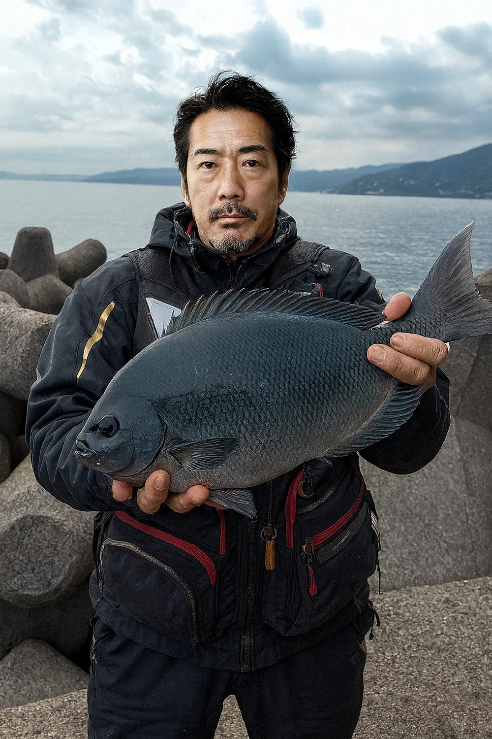 福浦漁港でメジナを釣る佐々木